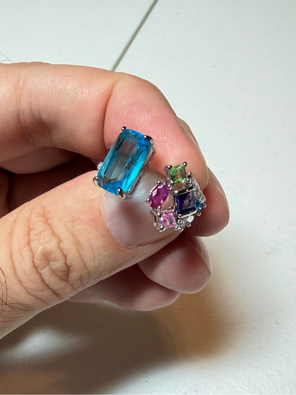 Multistone Silver Ring with Bright Blue Center and Colorful Accents. - Picture 5 of 8